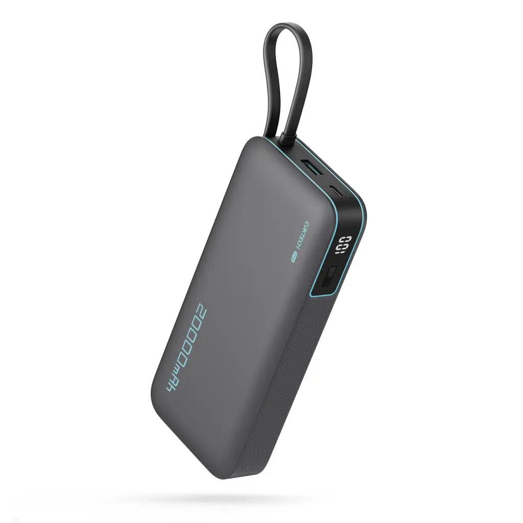 Power bank CP25, 20000mAh, 55W, 1 x USB, 1 x USB Type-C, 1 x cablu USB Tpe-C integrat, digital display pt. status baterie, gri