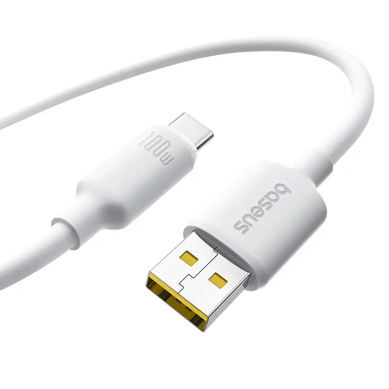 Cablu alimentare si date Baseus, pentru smartphone, USB la USB Type-C, 100W, silicon, 2m, alb