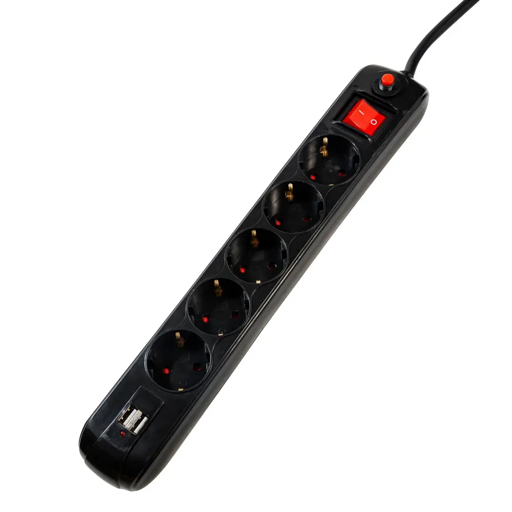 Prelungitor Spacer PP-5-18B-USB, 5 prize Schuko, 2 USB, 1,8 m, negru