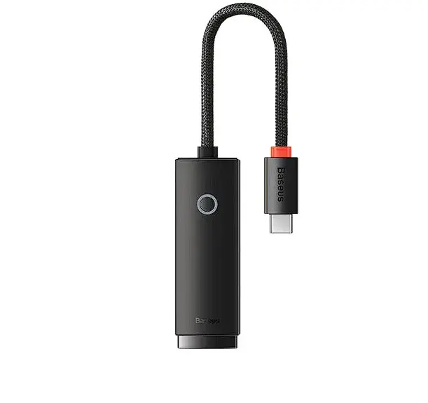Adaptor placa de retea Baseus Lite WKQX000201, USB Type-C – RJ-45 10/100 Mbps, LED, negru