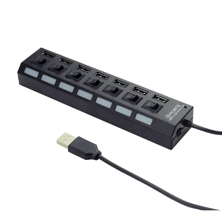 HUB extern GEMBIRD, porturi USB: USB 2.0 x 7, conectare prin USB 2.0, alimentare retea 220 V, cablu 0.5 m, negru, UHB-U2P7-03