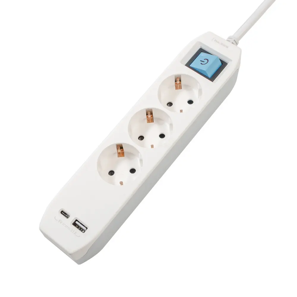Prelungitor Spacer PP-3-18-TC-USB gri 3 Schuko USB-C 1.8m