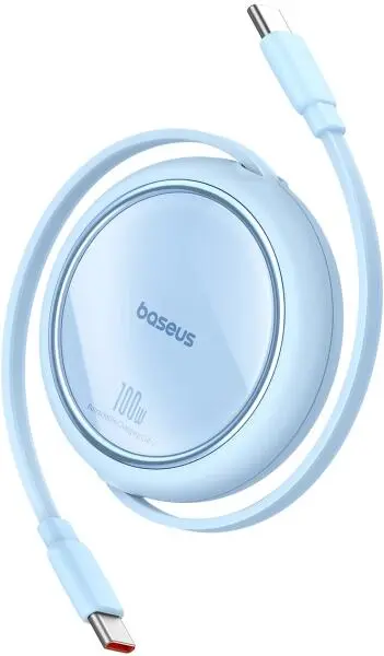 Cablu Baseus Free2Draw Mini, Retractabil, USB-C la USB-C, 100W, 1m, Albastru