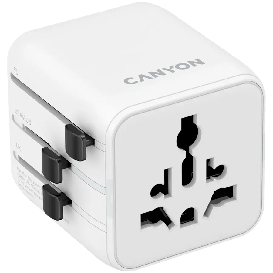Incarcator retea de calatorie CANYON OnTour One CNS-TA1005W, EU/UK/US/AUS, 1x Priza universala Alb