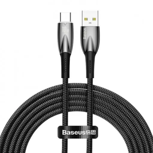 Cablu de incarcare USB-C, Baseus Glimmer USB, 100W, 2m, Negru