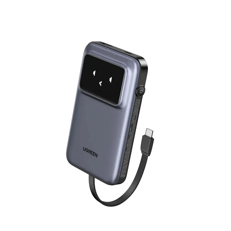 Acumulator extern UGREEN 10000mAh Power Bank PB511, 30W, Incarcare bidirectionala, Cablu tip C incorporat, Gri