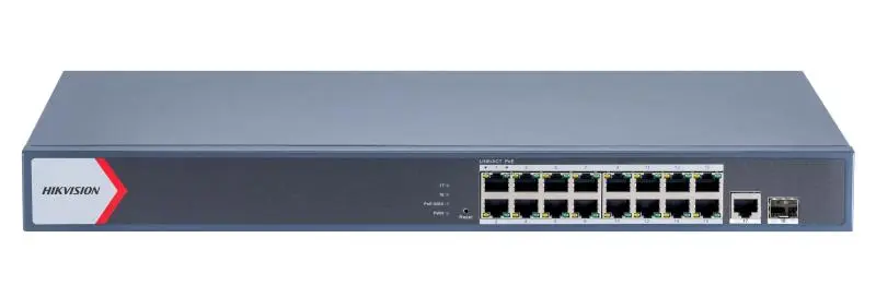 Switch KVM HIKVISION DS-3E1518P-EI, 16 porturi PoE Gigabit, 1 port RJ45 Gigabit, 1 port SFP Gigabit, 230W, 440×220.8x44mm