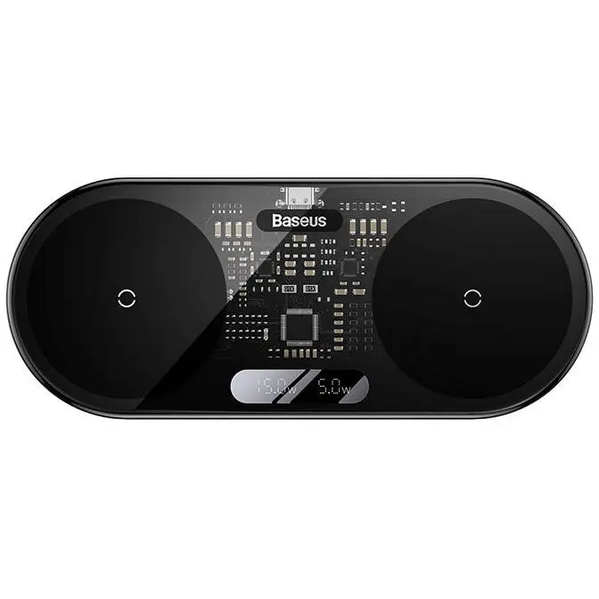 Încărcător wireless Baseus Dual Qi 20W LED