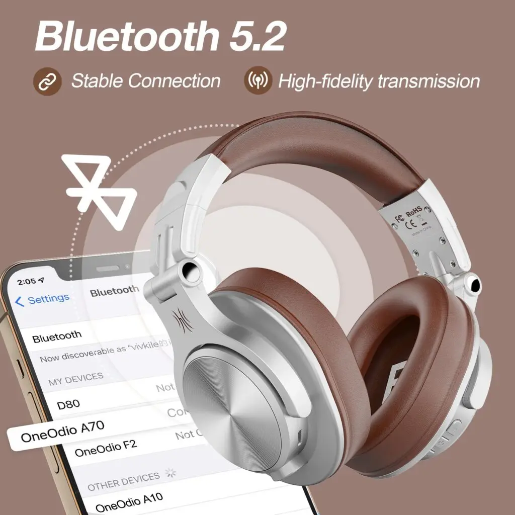Casca OneOdio wireless, cu fir, tip over ear, utilizare multimedia, DJ, conectare prin Bluetooth 5.2 | Jack 3.5 mm | Jack 6.35 mm, difuzor 40 mm, impedanta 32 Ohm, acumulator 650 mAh, argintiu