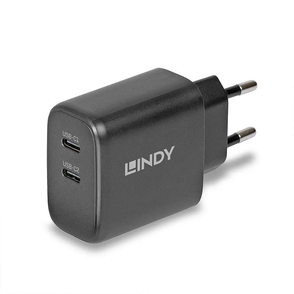 Încărcător Lindy 65W 2x USB-C GaN negru