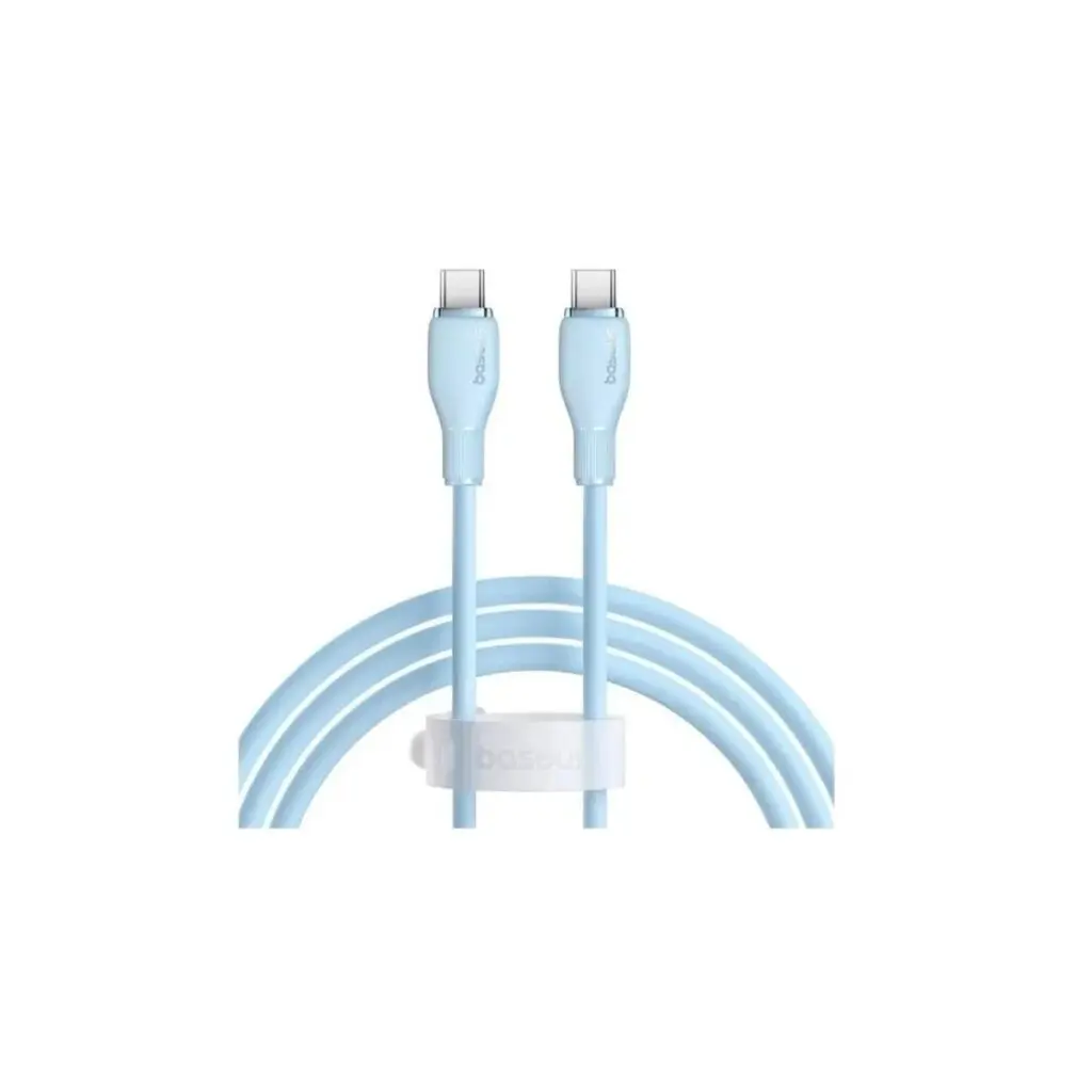 Cablu Baseus Pudding Series, 100W, USB-C la USB-C, Fast Charging, 1.2 metri, Albastru Deschis