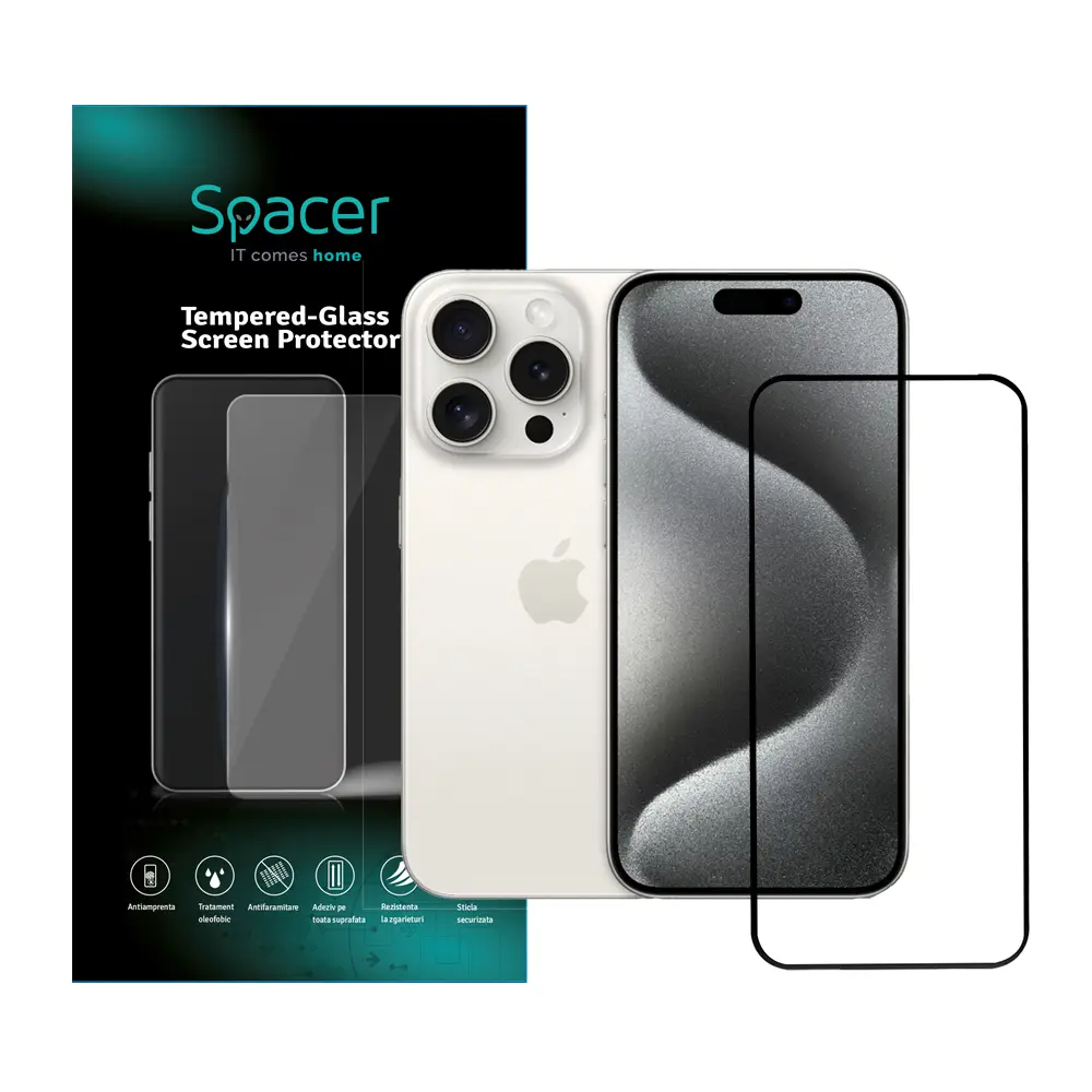 Folie sticla Spacer iPhone 15 Pro Max 9H 0,3 mm