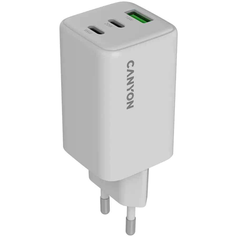 Încărcător Canyon CU65ACC GaN 65W 2xUSB-C 1xUSB-A alb