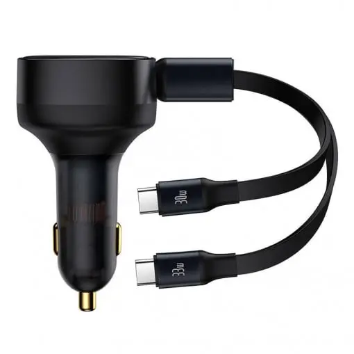 Incarcator auto Baseus Enjoyment 33W 2x USB-C retractabil negru