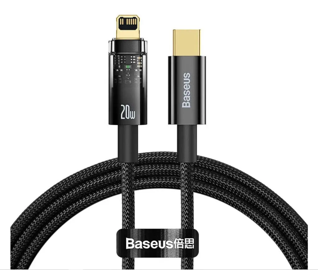 Cablu Baseus Explorer USB-C Lightning 20W 2m negru transparent