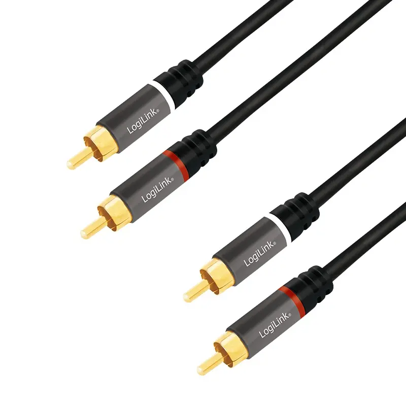 Cablu audio Logilink CA1207, stereo RCA tata – tata, 5m, conectori auriti, Negru