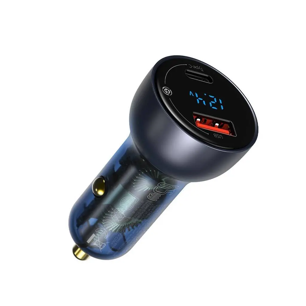 incarcator auto Baseus 65W QC+PPS, afișaj digital, gri, timbru verde