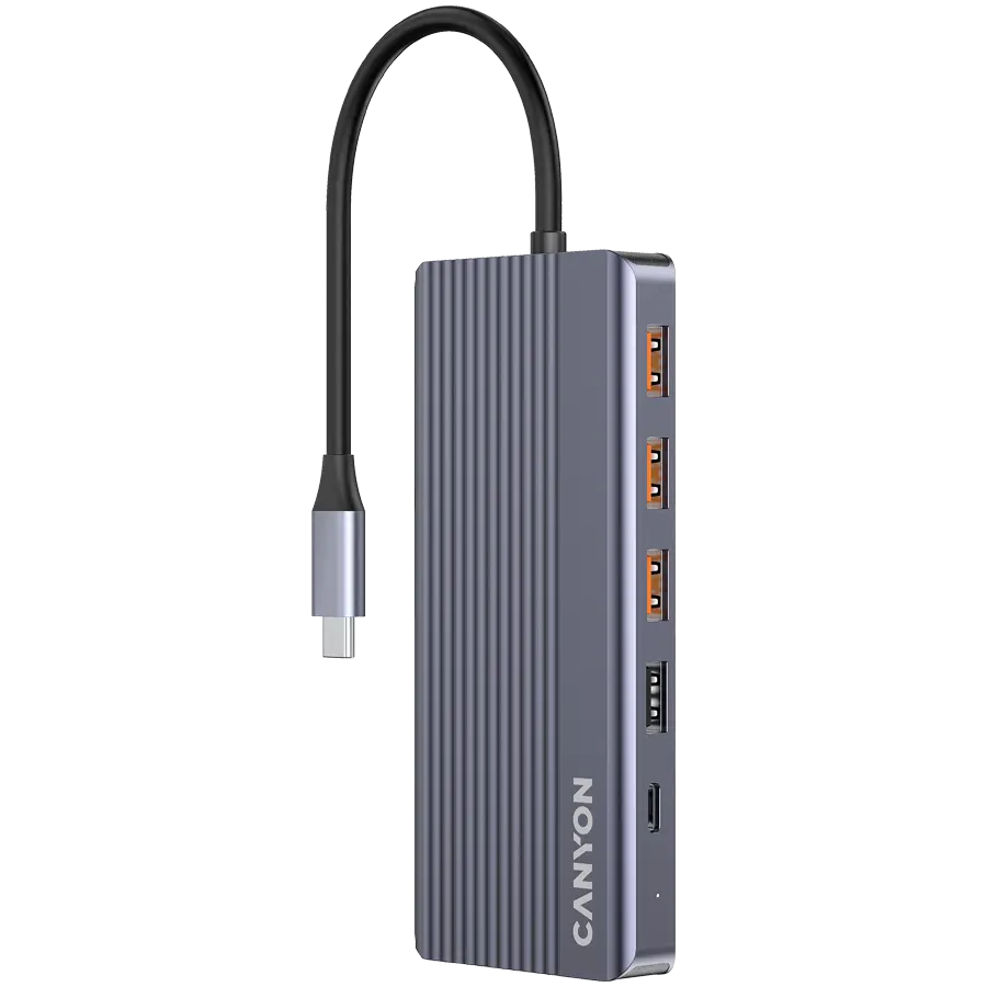 Hub USB, Canyon, DS-16, 13 in 1, 4k, USB-C, Gri