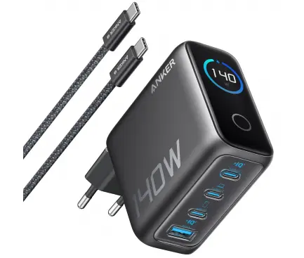 Încărcător rețea Anker Zolo 140W afișaj digital 3x USB-C 1x USB-A PD 3.1 Negru
