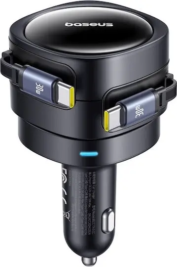 Incarcator auto Baseus Enjoyment Max 60W 2x USB-C retractabil negru