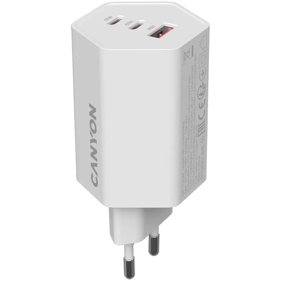 Incarcator retea CANYON CND-CHAHEX65W, 65 W, 2x USB Type-C, USB-A Alb