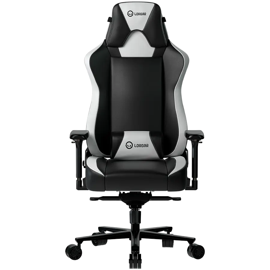 LORGAR Base 311, Gaming chair, PU eco-leather, 1.8 mm metal frame, multiblock mechanism, 4D armrests, 5 Star aluminium base, Class-4 gas lift, 75mm PU casters, Black + white