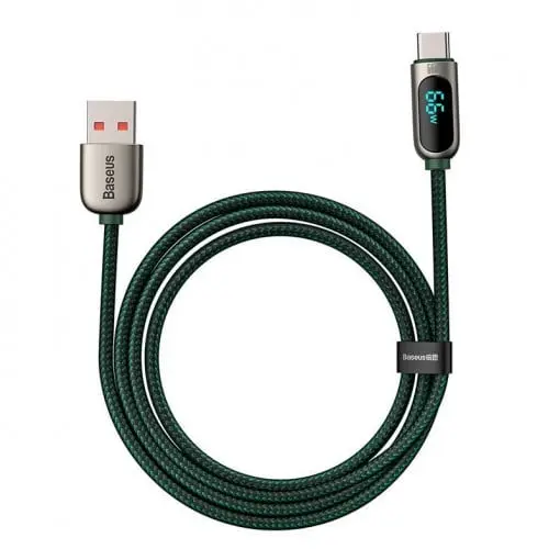 Cablu cu display Baseus pentru USB Type-C, 66W, 2m, verde