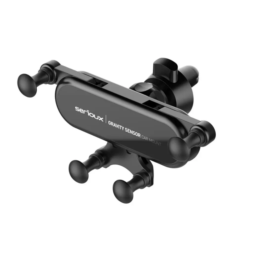 Suport auto telefon Gravity Serioux CH04, 5 puncte sustinere, prindere Grila ventilatie, Negru