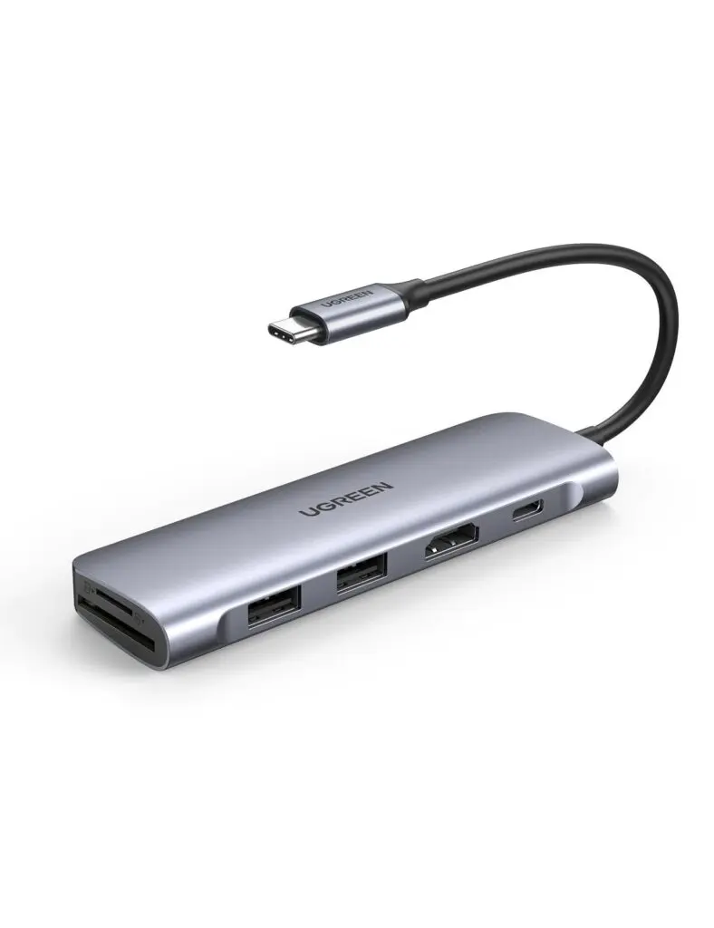 Hub Ugreen CM195 gri, USB-C HDMI 100W și 2× USB 3.0