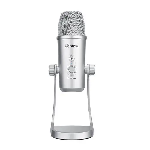 Microfon Boya BY-PM700SP, 24Bit 48kHz, design triple capsule, USB-C si Lightning, Argintiu