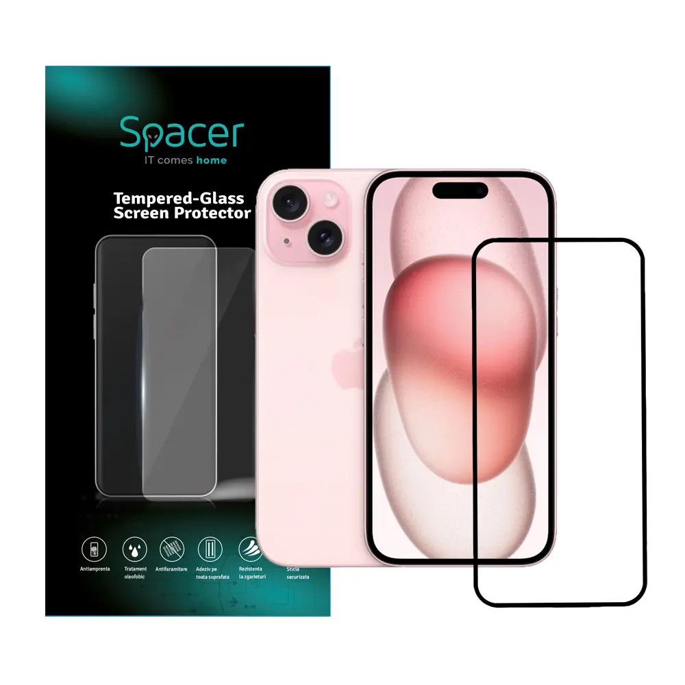 Folie sticla Spacer iPhone 15 Plus 9H 0,3 mm