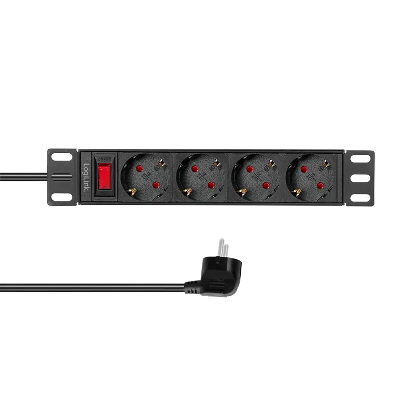 Prelungitor PDU Logilink PDU4B01 1U rack 10 inch 4 prize Schuko 16A 2m negru