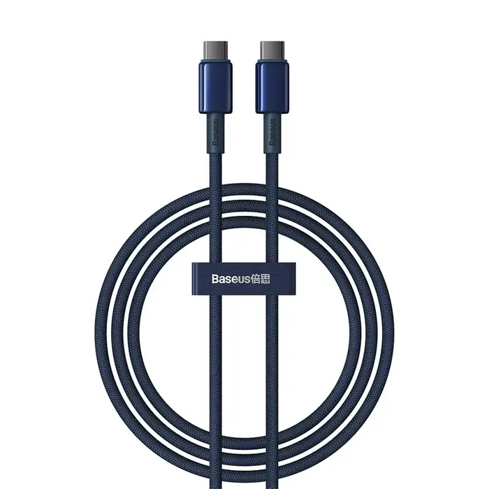 Cablu de date USB-C, Baseus, aliaj, 480 Mbps, 100 W, 1 m, albastru