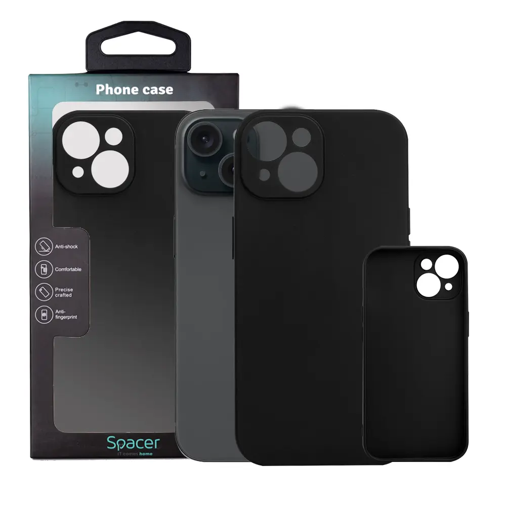 Husa pentru Iphone 15 Spacer, grosime 1.5mm, material flexibil TPU, negru