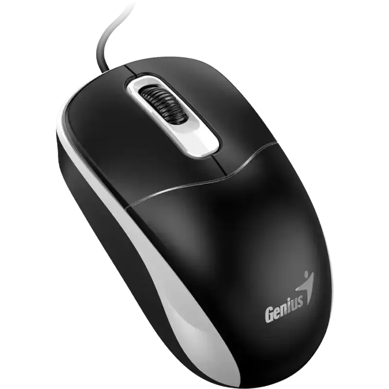 Mouse Genius, PC sau NB, cu fir USB-A, optic, 1200 dpi, butoane/scroll 3/1, negru-gri