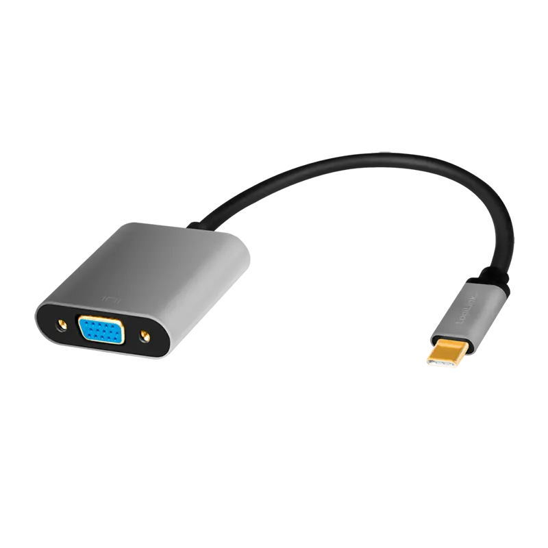 Adaptor USB-C la VGA, LogiLink, Aluminiu, 1080p, Gri/Negru, 0.15 m