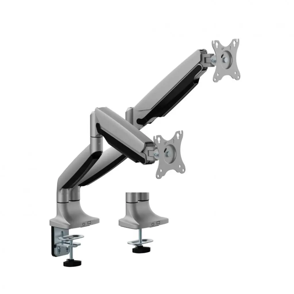 Suport birou 2 monitoare Serioux MM82-C024, gas spring, 17″-35″, 16kg, argintiu