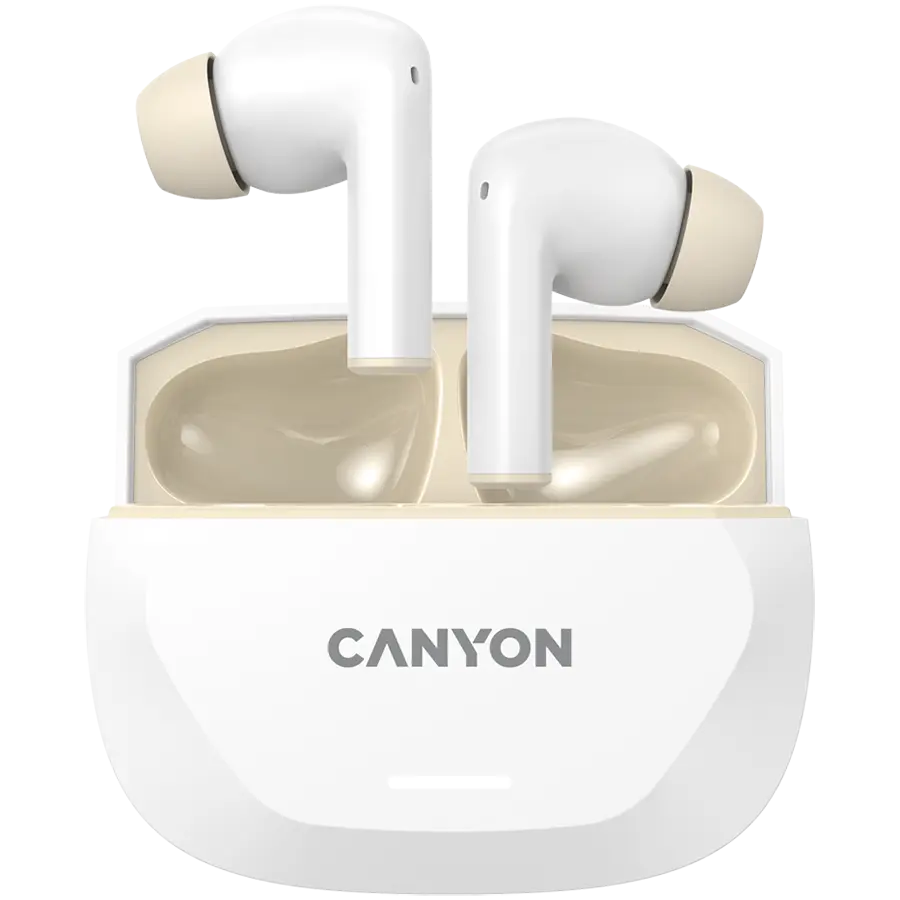 Casti Wireless Canyon Hexagon 7 TWS ANC+ENC Qi, Alb-Bej, 27 ore autonomie
