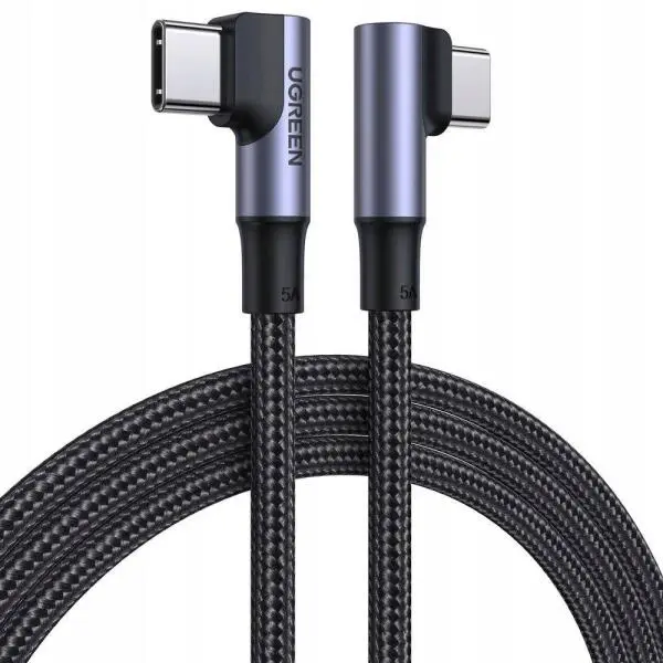 Cablu de date UGREEN Elbow US335, 2x USB Type-C, Quick Charge, Power Delivery 100W, 5A, 2m, Negru