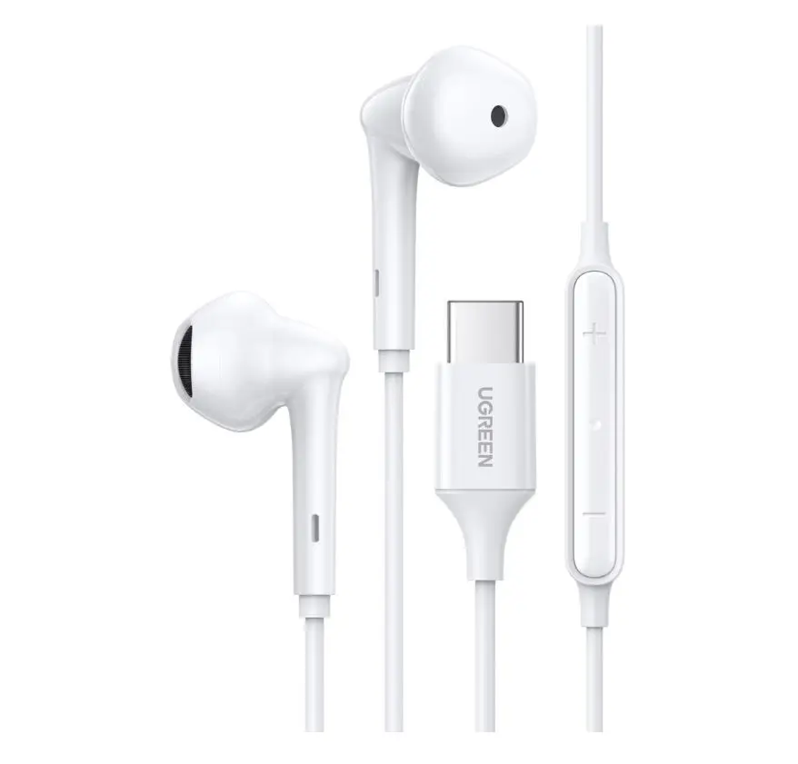 Casti audio, UGREEN, EP101, Alb, In-Ear, Conector USB-C, Microfon integrat, Telecomanda