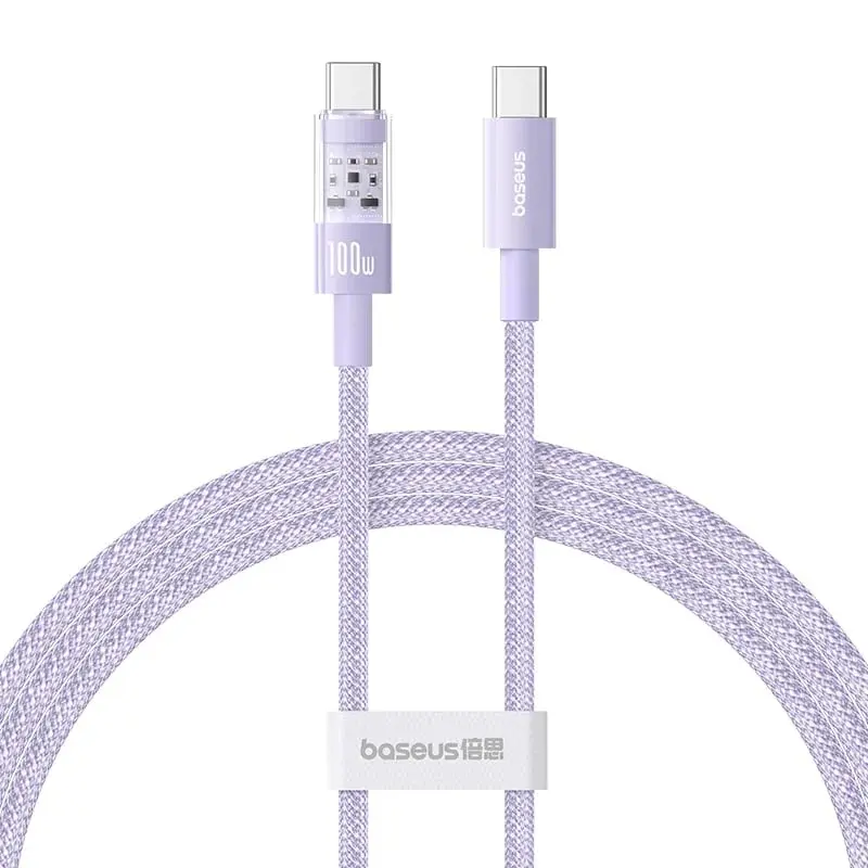 Cablu alimentare si date Baseus Gem, USB Type-C la USB Type-C 100W, 1m, mov