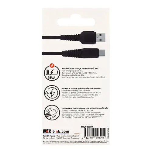 Cablu TnB USB Type C 2 m negru TCUSB02BK