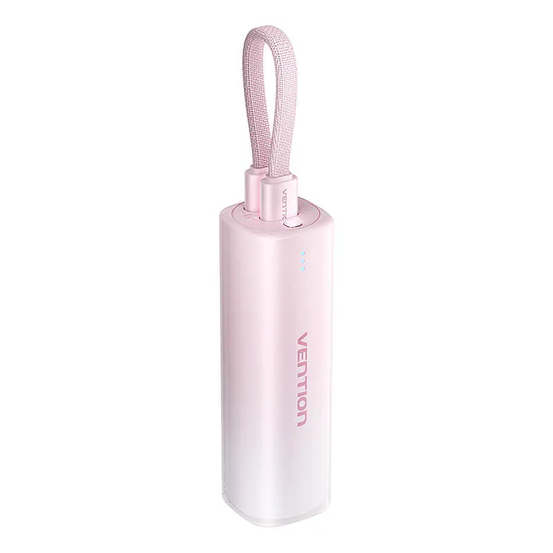Baterie externa, 5000mAh, Vention, 20W, roz, 30x30x99.8mm, cu cablu USB-C/Lightning