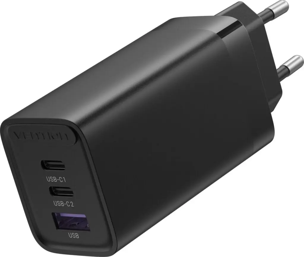 Incarcator retea Vention 65W, 2 x USB Type-C, 1 x USB, 5V/3A, PD 3.0, QC 3.0, QC 4.0, Negru