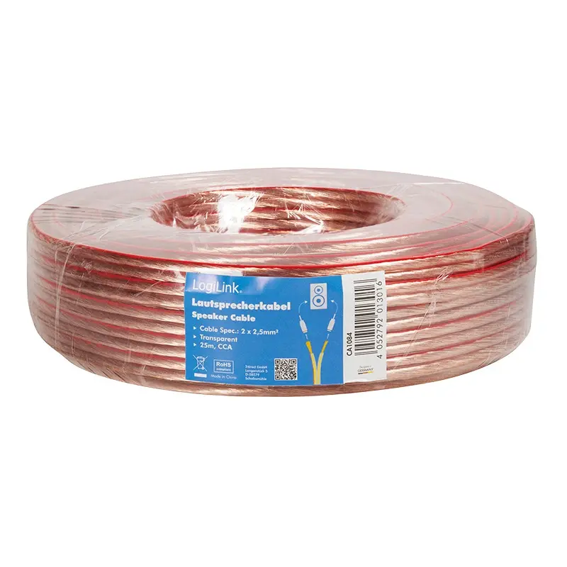 Rola cablu audio Logilink CA1084, conductor din CCA, 2×2.5mm2, 25m, Transparent