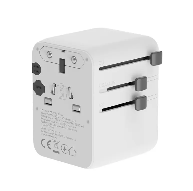 Adaptor călătorie Gembird TPA-2A3C70-01-W 70W 3 USB-C alb