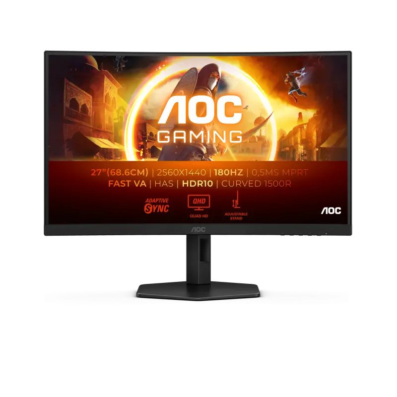 Monitor Gaming AOC, Curbat, 27″, VA, QHD, 180Hz, 1ms, 0.5ms, HDR10, FlickerFree, HA, HDMI, DisplayPort, CQ27G4X, Negru