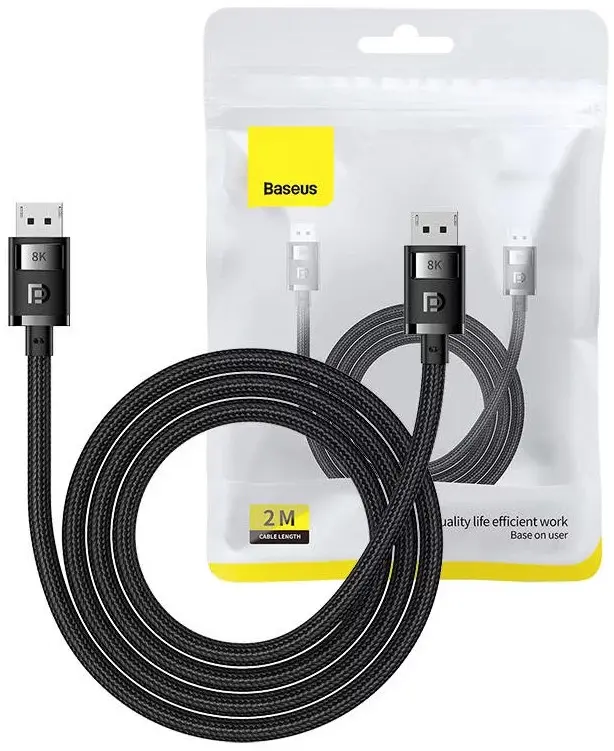 Cablu video Baseus High Definition, DisplayPort tata – DisplayPort tata, 8K, 60Hz, HDR, 3D, 32Gbps, 2m, Negru