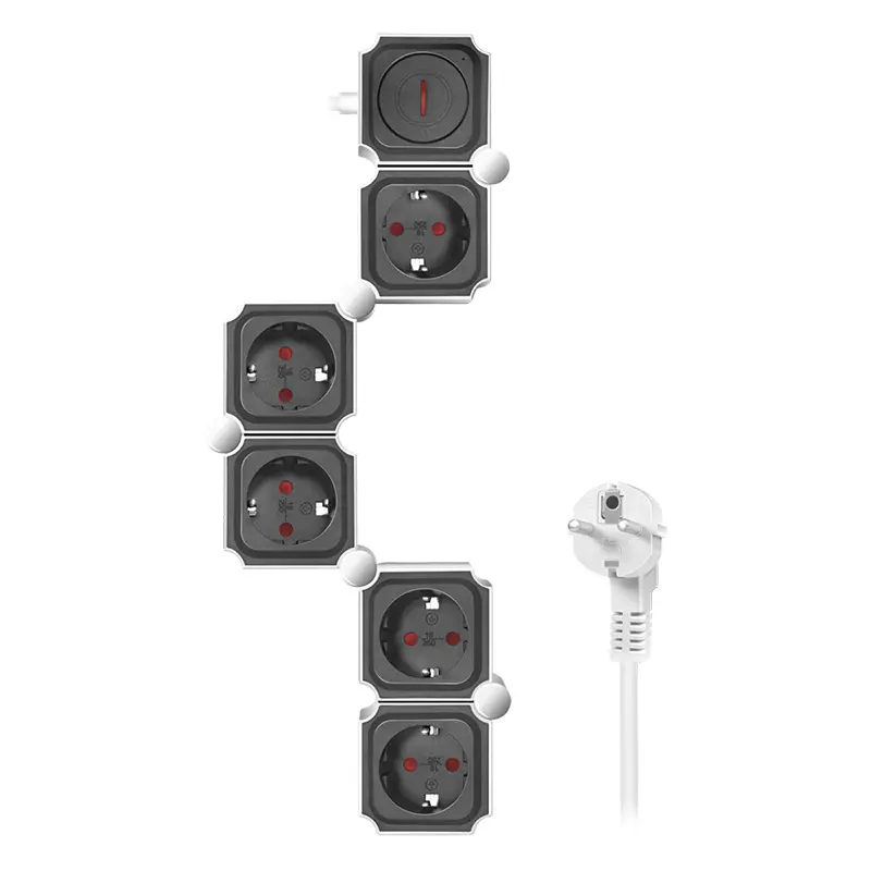 Prelungitor LogiLink LPS277 flexibil, 5 prize, întrerupător iluminat, 1,5 m, alb/negru
