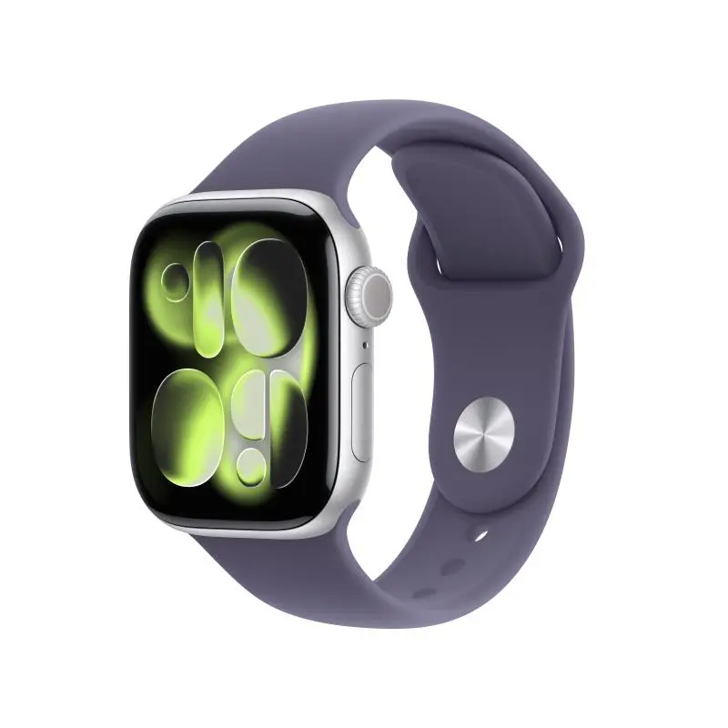 Apple Watch 11 GPS + Cellular, Carcasa Silver Aluminium 42mm, Purple Fog Sport Band – S/M
